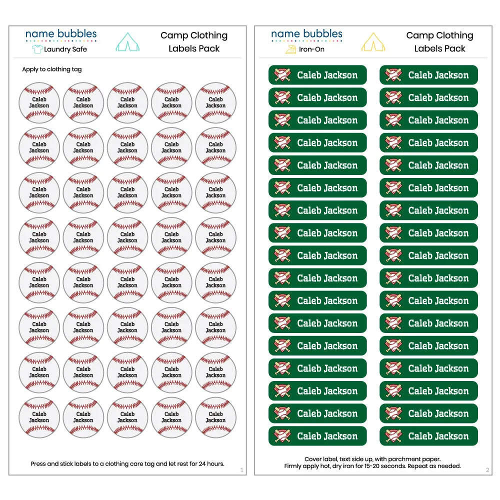 Baseball Camp Clothing Labels Pack