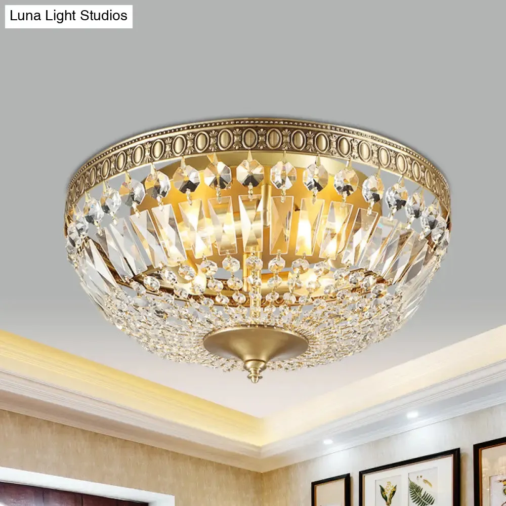 Contemporary Gold Dome Ceiling Light Clear Glass Flush Mount Lamp - 4 Lights