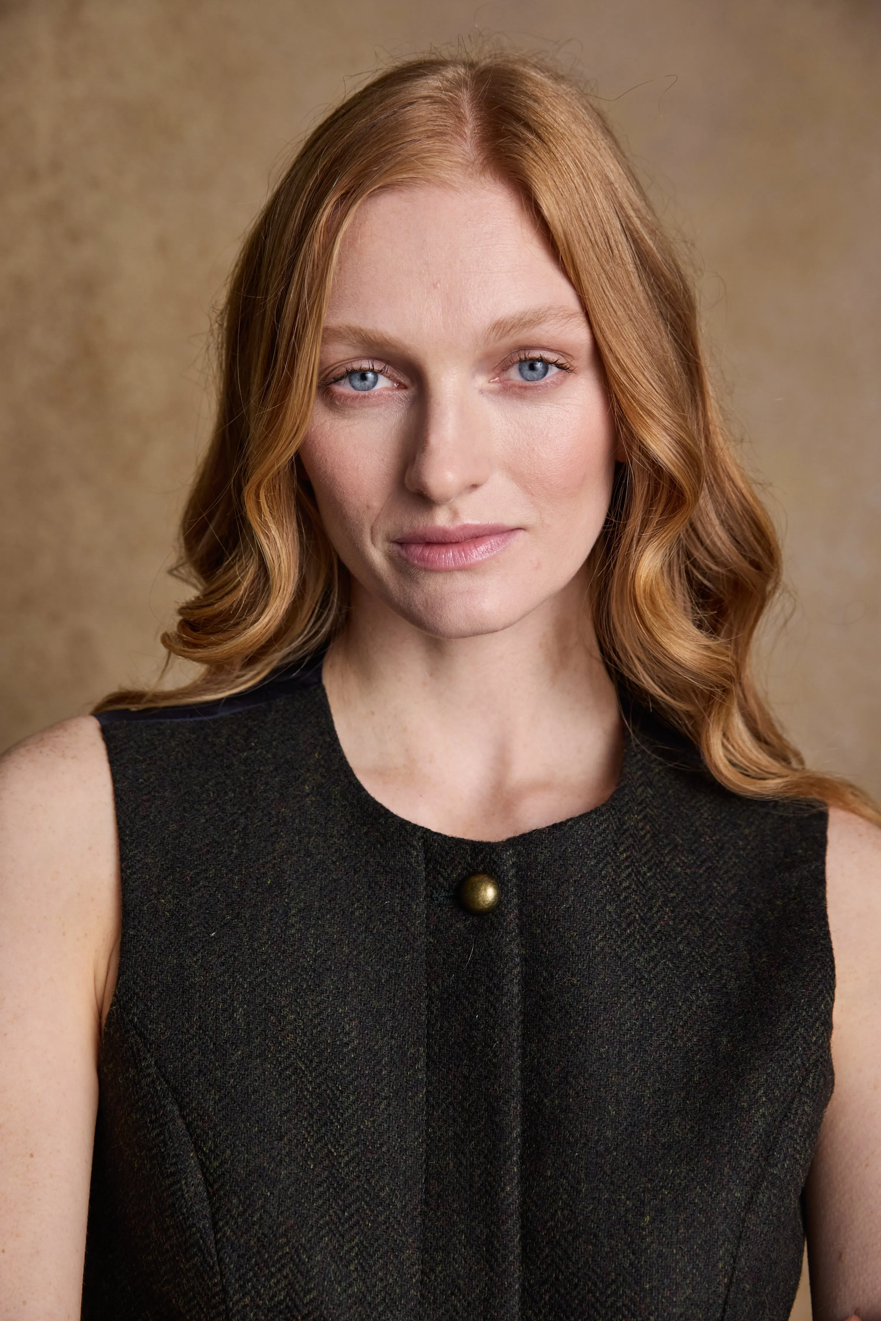 Eva Tweed Waistcoat - Deep Green Herringbone
