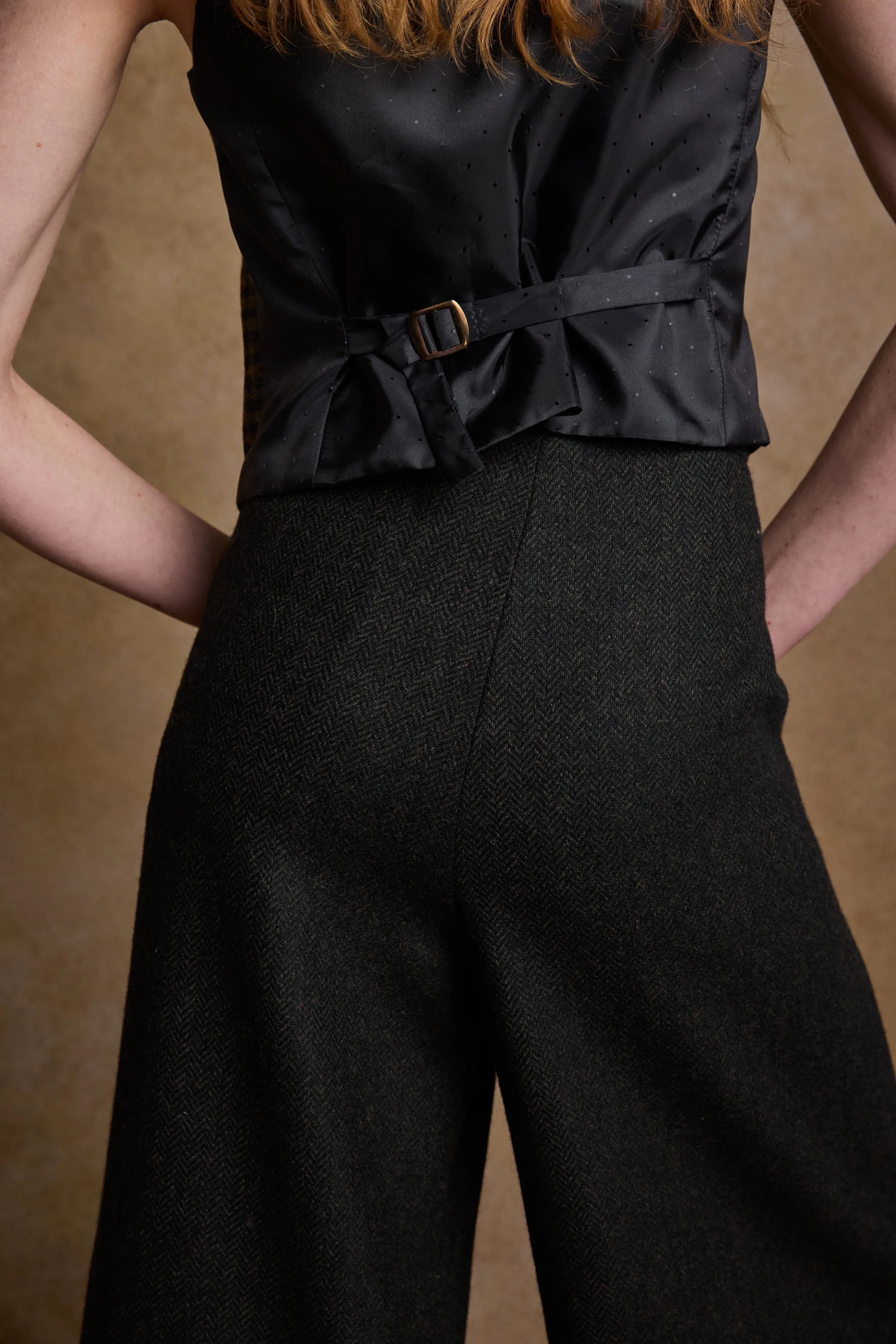 Eva Tweed Waistcoat - Deep Green Herringbone