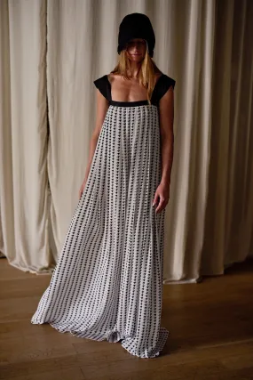Hand Pleated Peony Dress | Crepe de Chine Custom Houndstooth