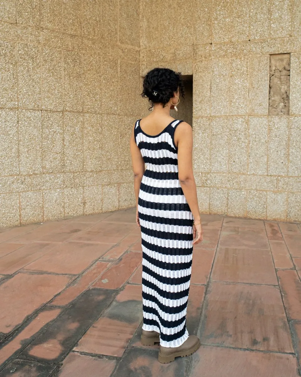 Lara Dress - Hand Knitted Maxi Dress | Blue & White