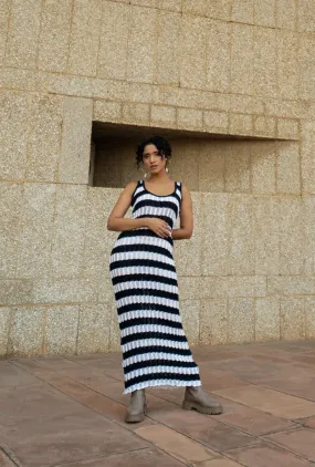 Lara Dress - Hand Knitted Maxi Dress | Blue & White