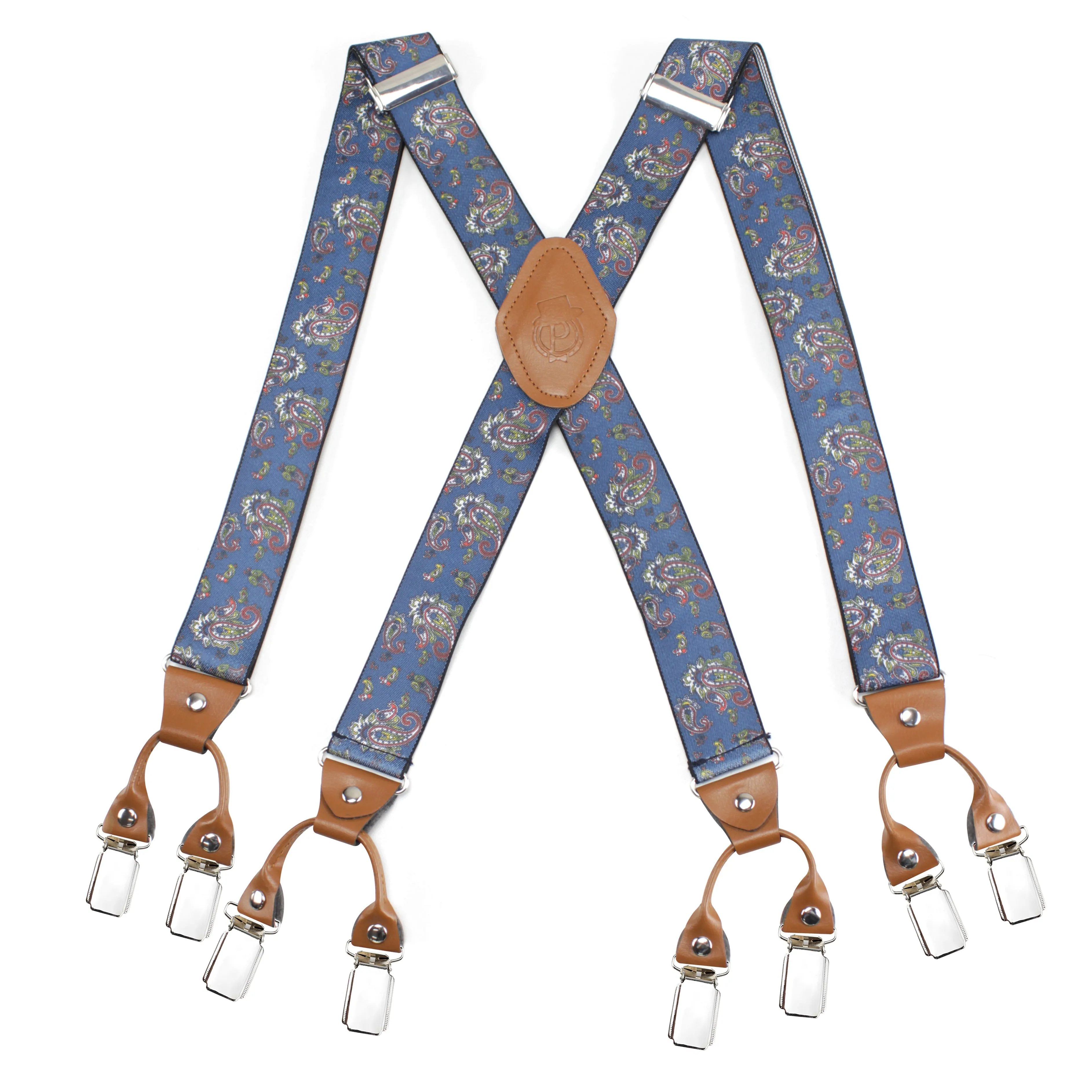 Peluche Fancy Charm Blue "X Back" 8 Clips Suspender (Strap Width- 3.5cm)