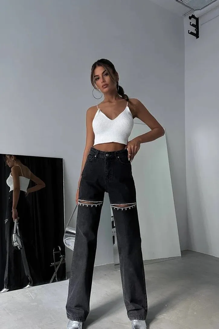 PRE ORDER!! AS SEEN ON TAYLOR!! The Nikki Black Denim Rhinestone Jean - Will Ship 4/11