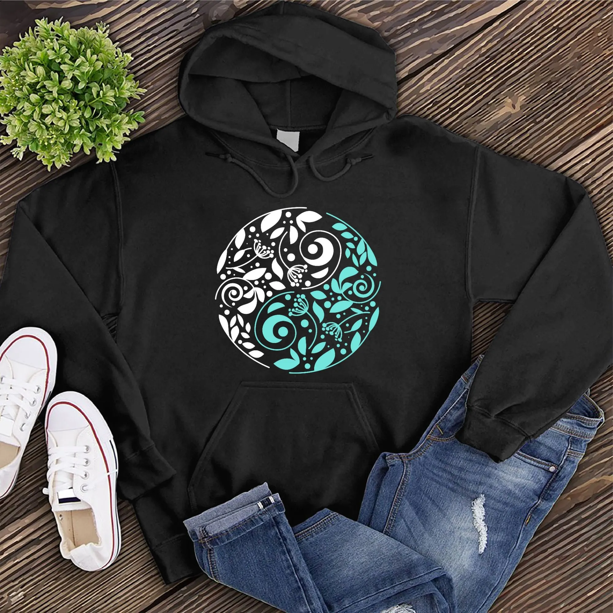 Teal Nature Ying Yang Hoodie