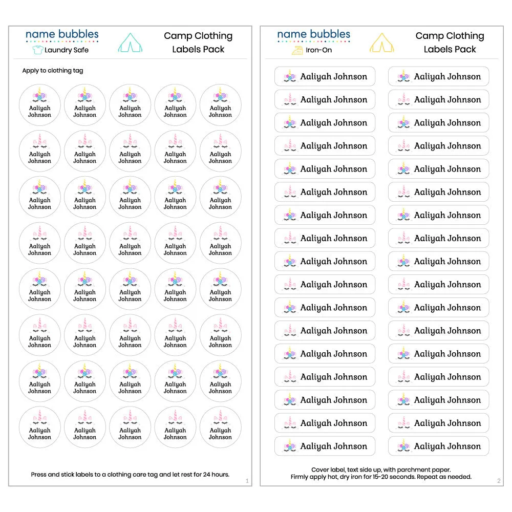 Unicorn Camp Clothing Labels Pack