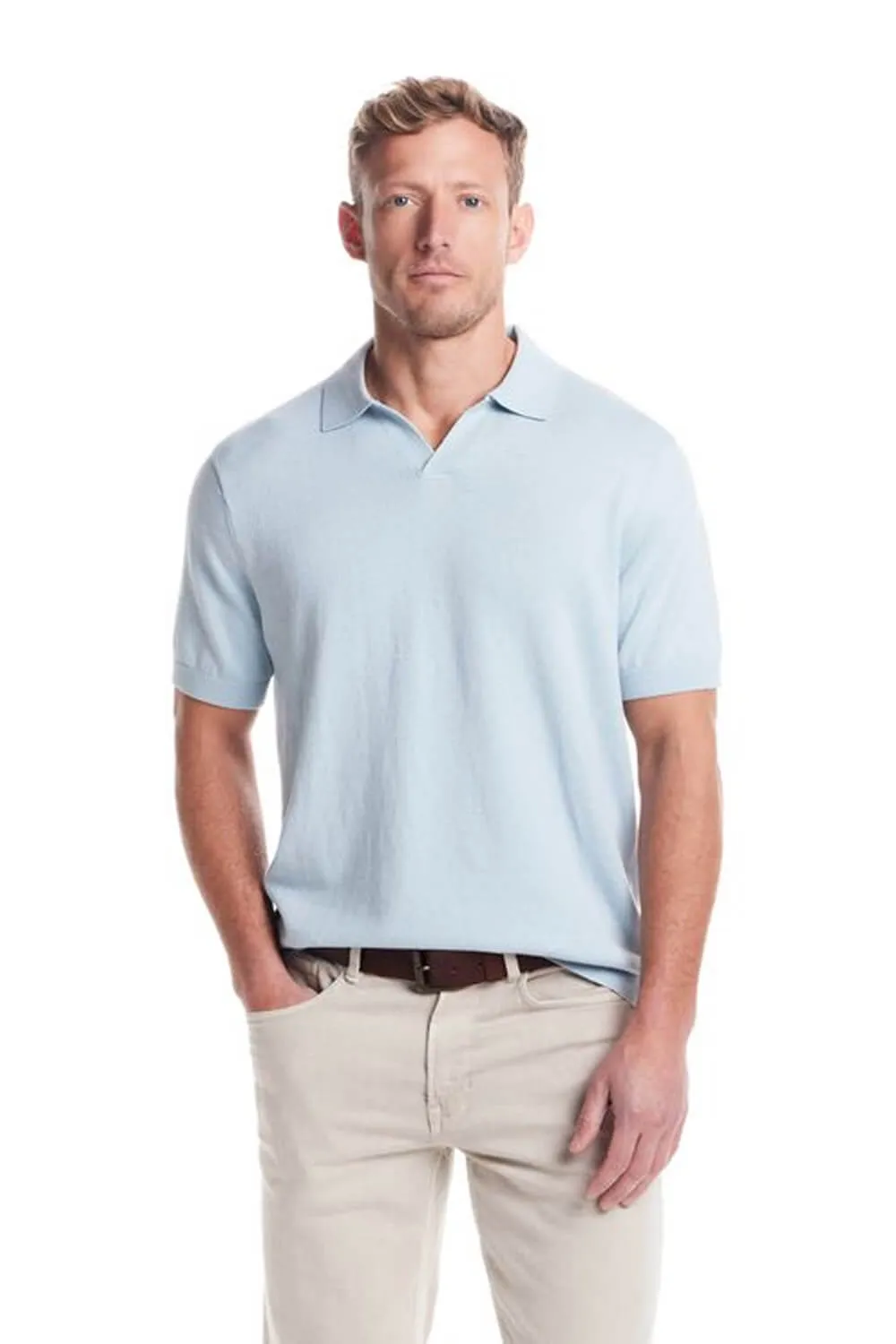 Weatherproof Vintage Cotton Cashmere Johnny Collar Sweater Shirt for Men in Aqua | S2540657GK-AQUA