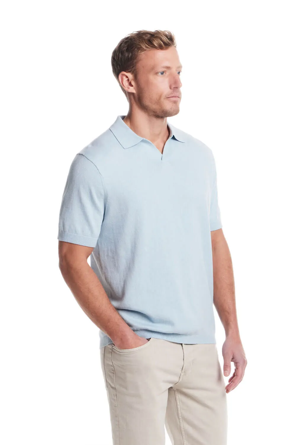 Weatherproof Vintage Cotton Cashmere Johnny Collar Sweater Shirt for Men in Aqua | S2540657GK-AQUA