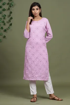 Women Mauve Embroidered Kurta Set
