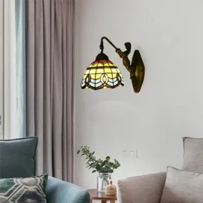 Yellow-Blue Glass Wall Sconce with Mermaid Decoration